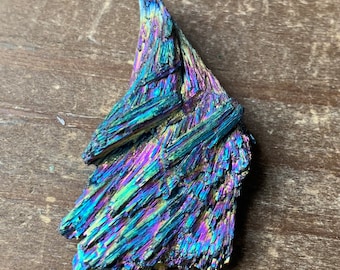 Rainbow Aura Black Kyanite Fan Small