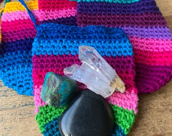 Crochet Drawstring Pouch Crystal Bag
