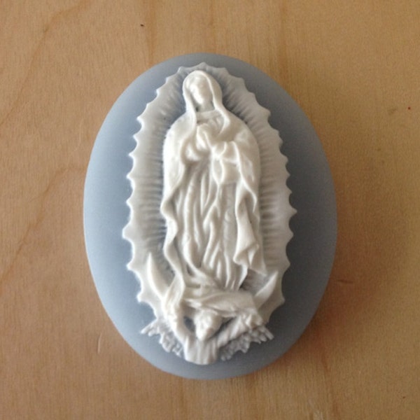 Our Lady Guadalupe Cameos 40 x 30mm Resin Light Blue