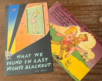 Vintage WW2 Postcards lot of 2 pin up girl graphics