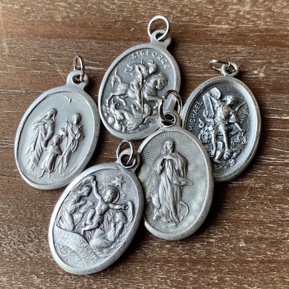 Catholic Pewter Religious Medals: Archangel Michael, Holy Family, Infant Jesus - Made in Italy