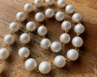 Vintage Beaded Pearl Brass Rosary Chain 10mm Matte Satin White Finish