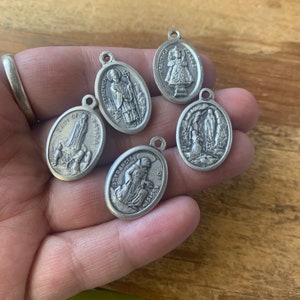 Catholic Saint Medals: Pewter Religious Charms, Made in Italy, Set of 5
