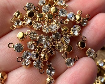 Swarovski Rhinestone Charms Clear Crystal Gold Plated 4mm Round lot of 20 pieces