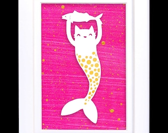 Mermaid Cat | Gold Mercat Papercut