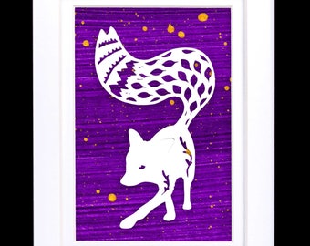 Fox Papercut on Hand Painted Paper | Fox Nursery Wall Art