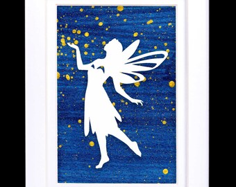 Fantasy Fairy Girls Birthday Gift | Hand Painted Paper with White Fairy Silhouette Papercut