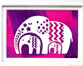 Nursery Wall Art | Framed Two Baby Elephant Paper Cut | Mothers Day Gift