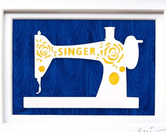 Quilters Gift | Singer Sewing Machine on Hand Painted Paper | Gift for Crafters