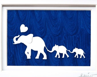 Mothers Day Gift | Framed Two Baby Elephant Paper Cut | Nursery Wall Art