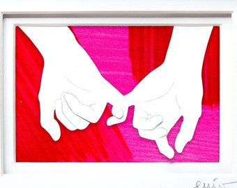 Bridesmaid and Maid of Honor Gift | Pinky Promise Papercut on Hand Painted Paper | Best Friend Gift
