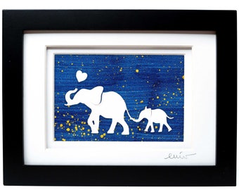 Elephant Baby Shower Gift | Framed Baby Elephant Paper Cut | Nursery Wall Art