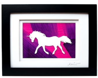 Unicorn Wall Art | Unicorn Paper Cut on Hand Painted Paper