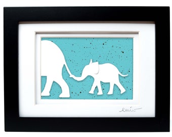 Baby Elephant Paper Cut Wall Art | Gift For New Mom | 5x7in original papercut art