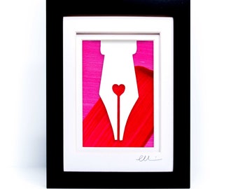 Writers Gift | Quill Pen Nib Tip on Hand Painted Paper