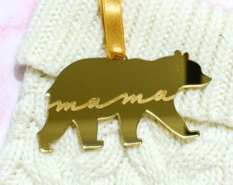 Bear Stocking Tags Gold Mirror Papa Bear Mama Bear Brother Bear Sister Bear Baby Bear Ornament Gift Tag Stocking Name ID