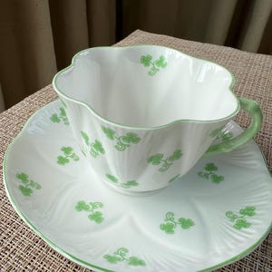 Vintage Teacup & Saucer Shelley England Fine Bone China Shamrock Dainty Design