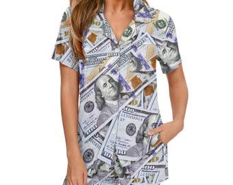 TMMG USA Money Print 100 Bill Ladies short sleeve shorts pajama set