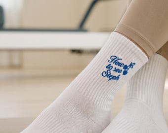 Personalized Embroidered Grip Socks, Custom Pilates & Barre Socks, Anti-Slip Cotton Sports Socks, Company Logo Gifts