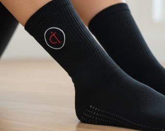 Personalized Embroidered Grip Socks, Custom Pilates & Barre Socks, Anti-Slip Cotton Sports Socks, Company Logo Gifts