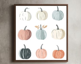 Impresión minimalista de calabaza pastel: arte mural otoñal moderno