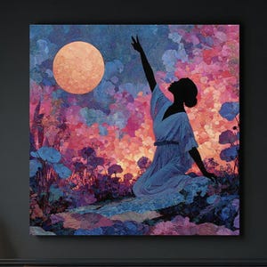 Maxfield Parrish Style Moon Art Print: Ethereal Woman Floral Collage