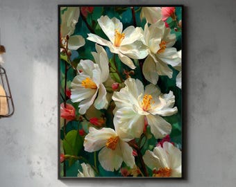 Vintage bloemenolieverfschilderij: botanische kunst jasmijn en magnolia