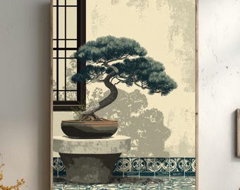 Bonsai Tree Japanese Print: Serene Zen Wall Art, Minimalist Decor