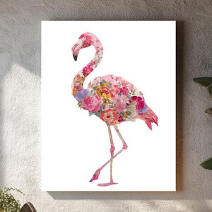 Floral Pink Flamingo Collage Art – Christian Lacroix & Hannah Höch Style on White | Poster, Canvas, or Framed Modern Wall Decor Print