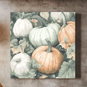 Gedämpfte Pastell Kürbis Wand Kunst - Minimal Clip Art Stil Kürbis Illustration, Sanfter Herbst Dekor Druck, Neutrale Herbst Leinwand für ein gemütliches Zuhause