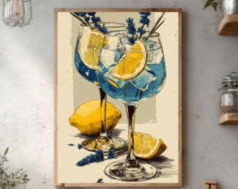 Minimalist Gin & Tonic Canvas Art: Modern Bar Wall Decor