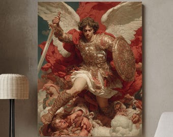 Archangel Michael Canvas Art: Baroque Oil Painting Style, Spiritual Wall Decor