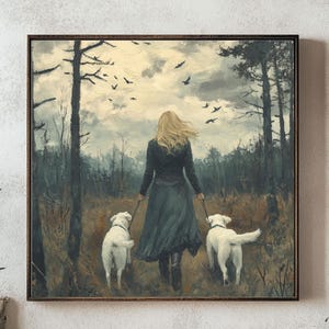 Herbst Natur Walk Kunstdruck – Herbst Wald Szene Illustration | Russische Volkskunst Stil Druck Poster, Leinwand oder gerahmte gemütliche Wanddekoration