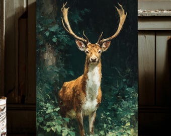 Vintage Deer Forest Portrait: Rustic Wildlife Art, Canvas or Poster