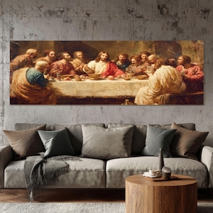 Last Supper Canvas: Jesus and Disciples, Framed Christian Wall Art