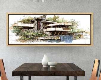 フランク・ロイド・ライトの落水荘 - ペンとインクで描かれた