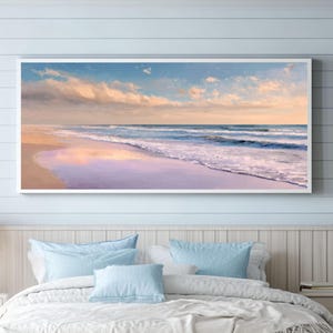 Pastel Beach Canvas Print: Tranquil Coastal Wall Art, Beige Sky
