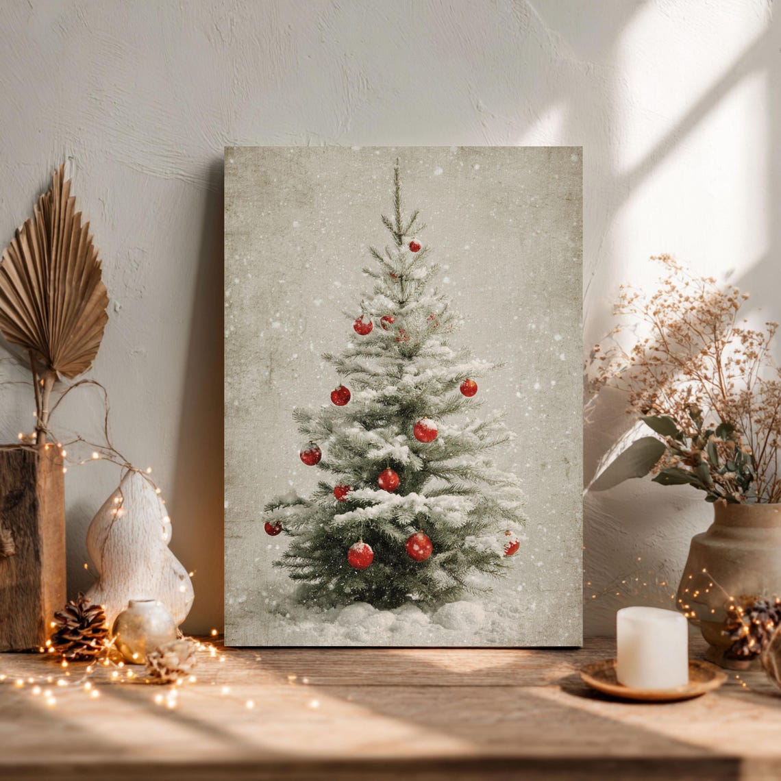 Vintage Christmas Tree Canvas Print | Rustic Grunge Holiday Wall Art
