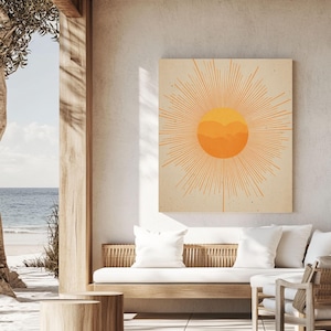 Retro Sunrise Print: Boho Minimalist Sun Rays - Nordic Wall Art