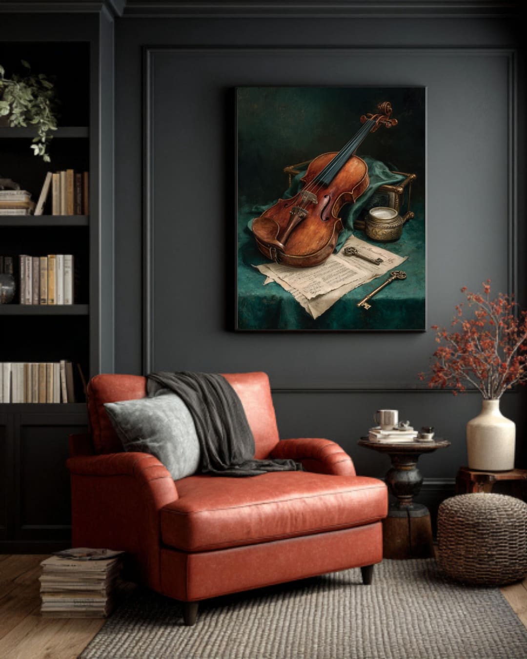 Vintage Violin Still Life Art Print: Dark Green Classical Music - Etsy