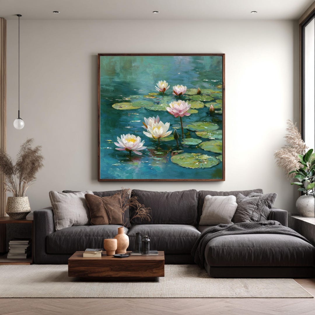 Monet Style Water Lilies Painting, Serene Pond Canvas Print ...