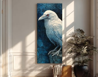 White Raven Lake Baikal Canvas Art – Gothic Surreal Decor