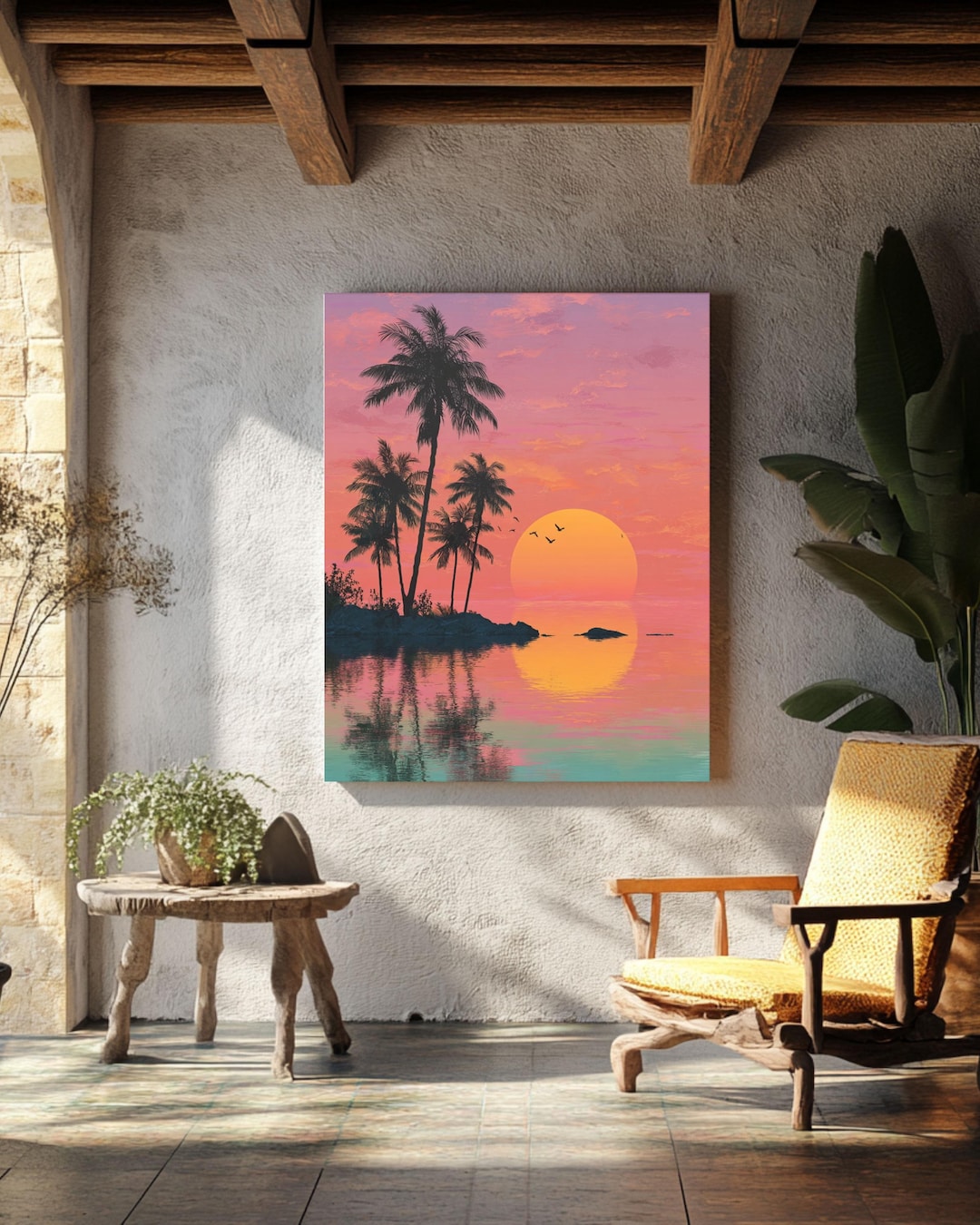 Tropical Sunset Beach Canvas Art: Palm Tree Island Print - Etsy