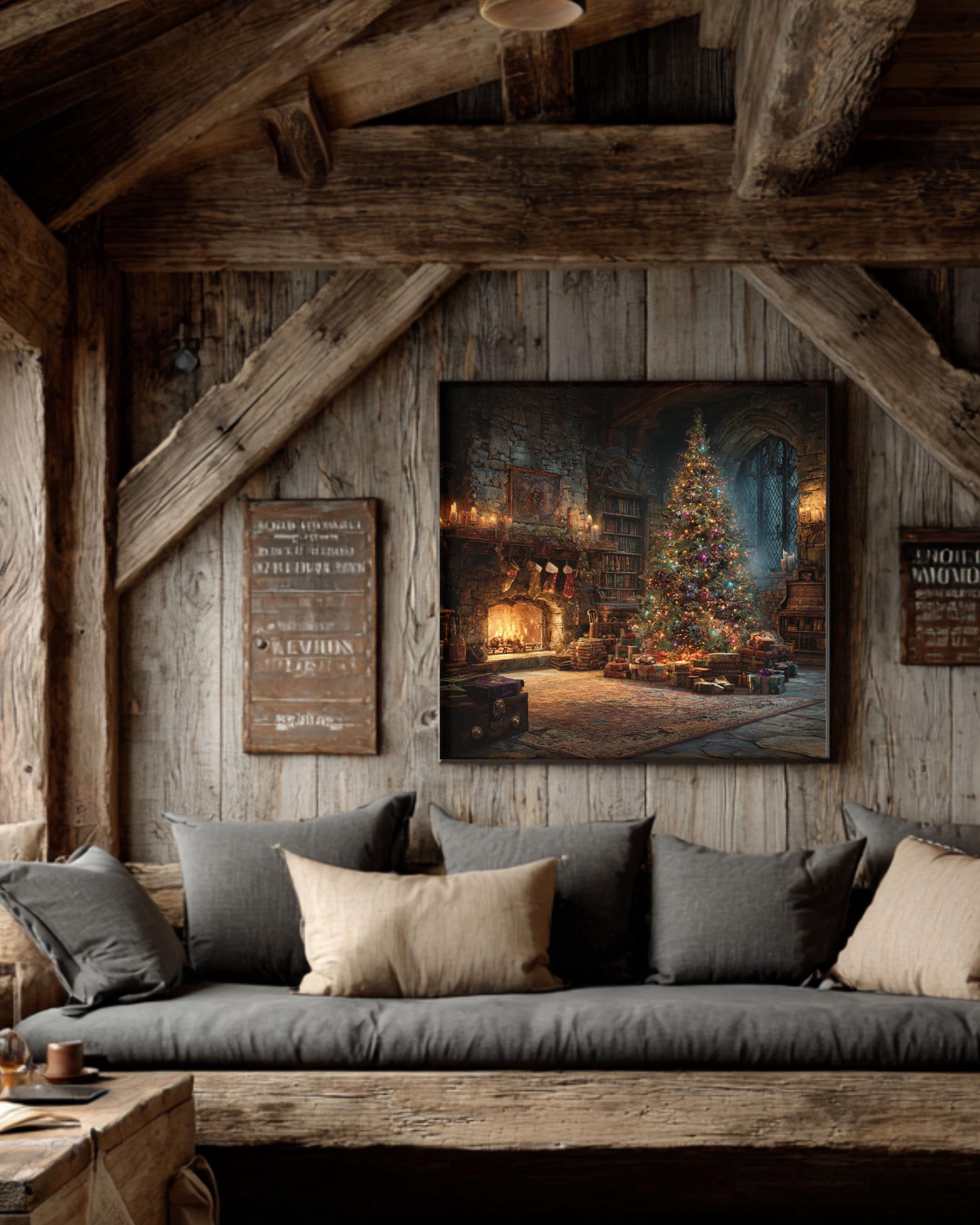 Rustic Christmas Cabin Canvas Wall Art: Farmhouse Holiday Decor - Etsy
