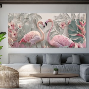 3D Flamingo Canvas Art: Tropical Floral Home Decor