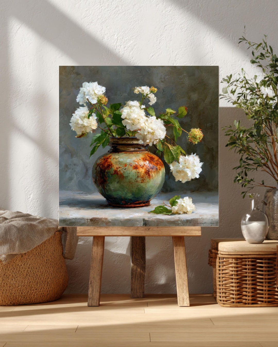 Hydrangea Vase Oil Painting Art Print: Vintage Floral Still Life - Etsy