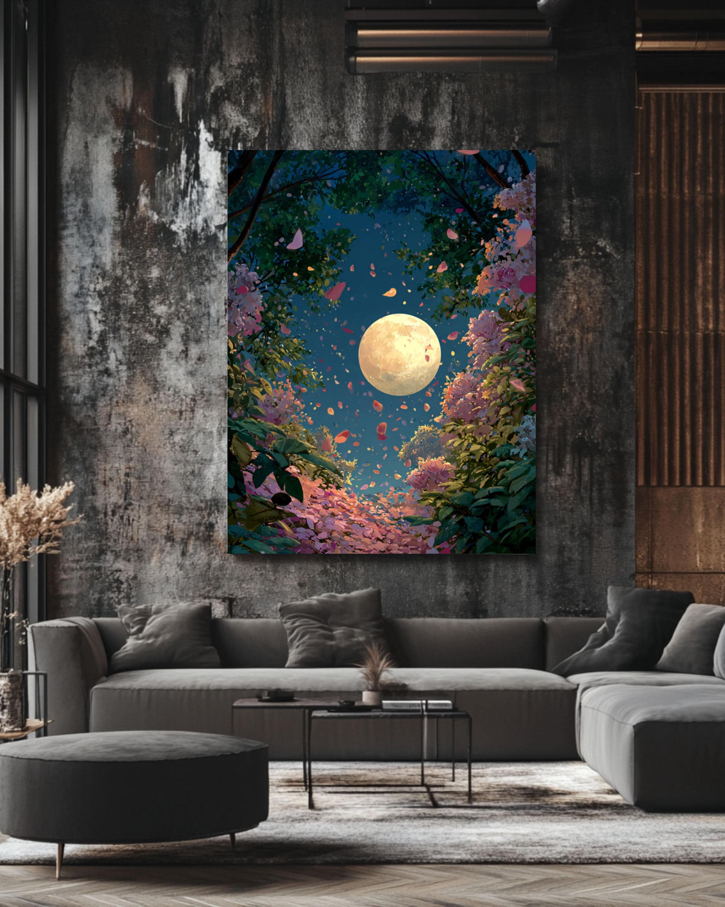 Full Moon Forest Art Print: Floral Night Sky, Rose Petals - Etsy