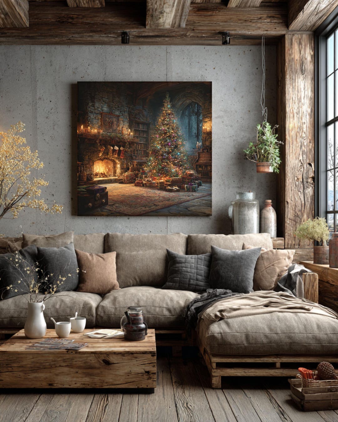 Rustic Christmas Cabin Canvas Wall Art: Farmhouse Holiday Decor - Etsy