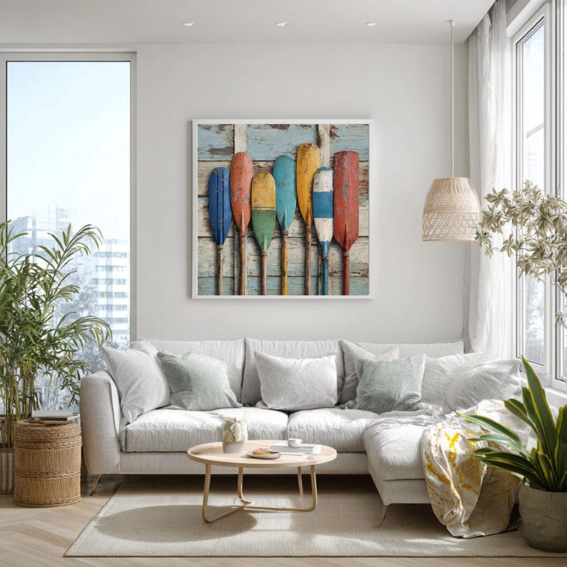 Rustic Colorful Oars Canvas Art, Distressed Nautical Wall Decor ...