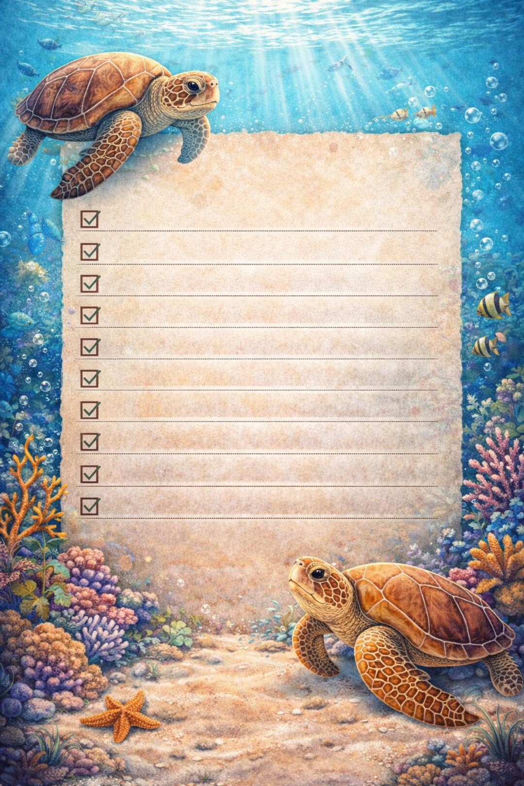 Ocean Turtle to Do List Printable | Cute Underwater Planner | Digital ...